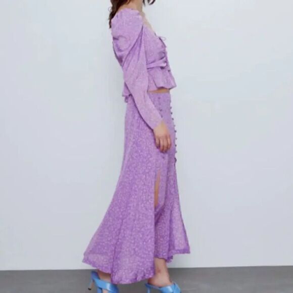 ZARA 2-PIECE FLORAL TIED PRINT BLOUSE & SKIRT SET - Picture 9 of 12